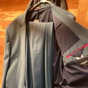 Extra slim Express teal two piece suit, jacket and pants